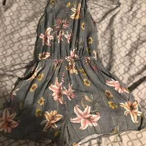 one clothing floral checkered romper